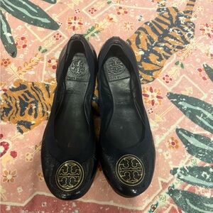Tory Burch Navy Flats with Gold Logo